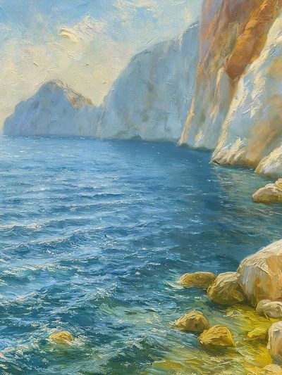 Coastal Cliffs Oil Painting Poster.