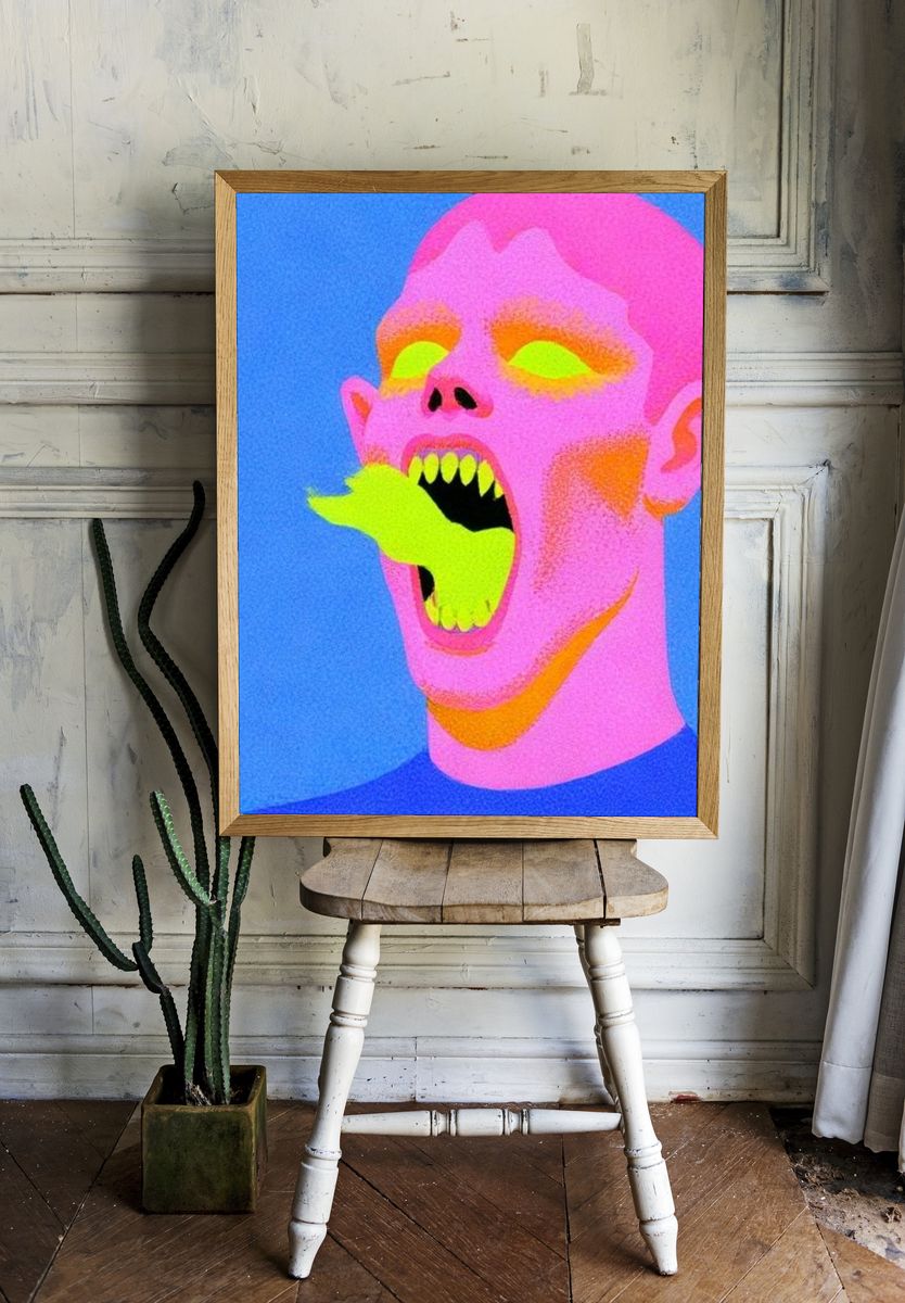 Neon Scream Pop-Art Poster. room preview