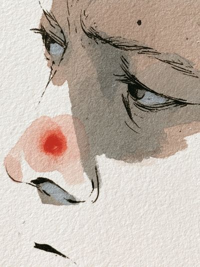 Contemplative Face Watercolor Print. poster