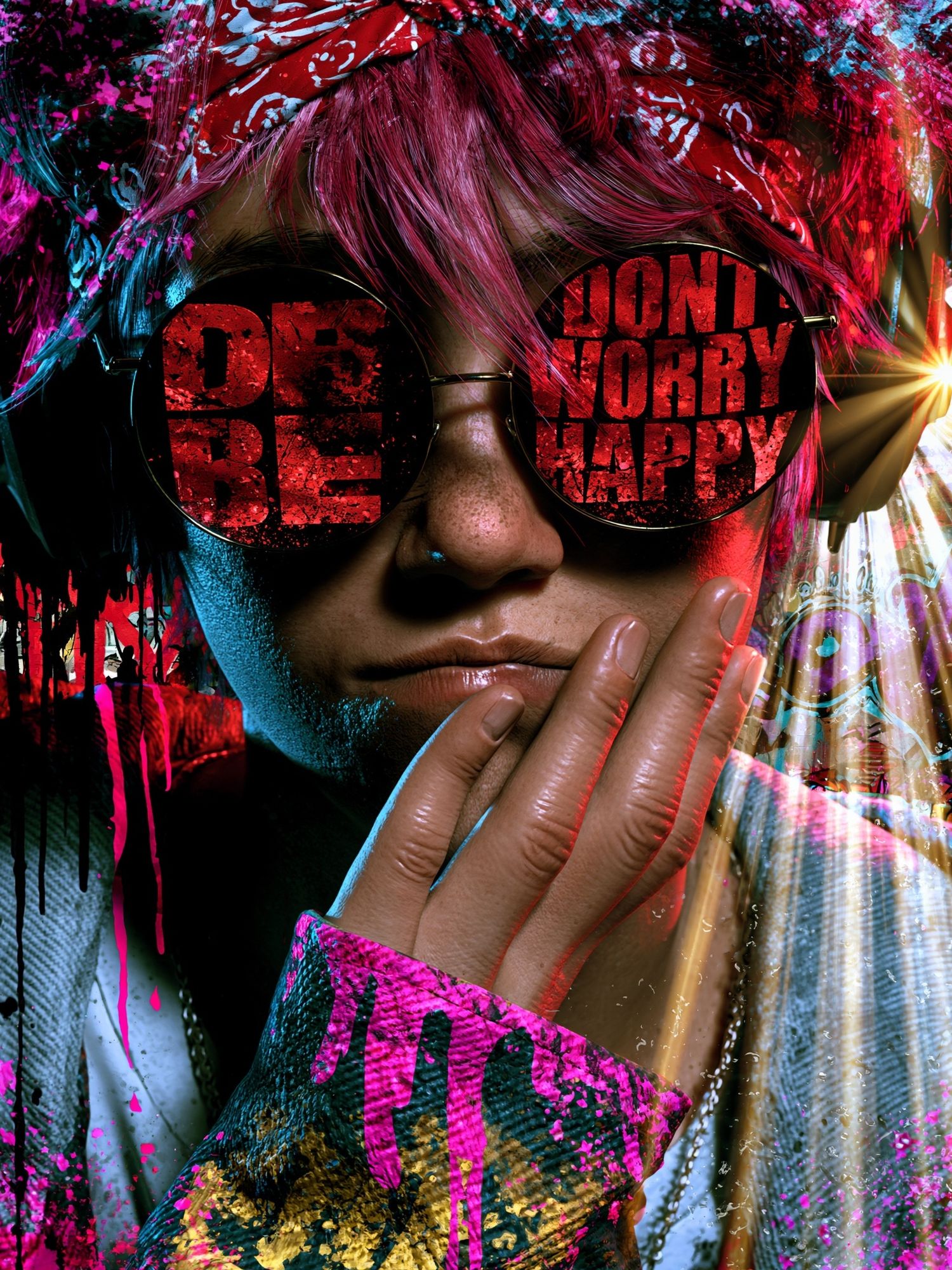 Neon Rebel Portrait Print. poster — fine-art art
