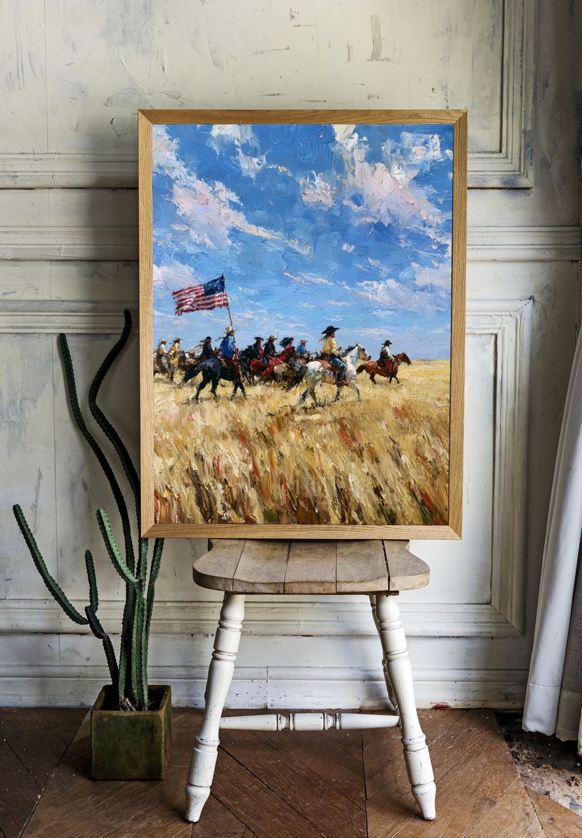 Cowboy Riders on the Plains Print. room preview