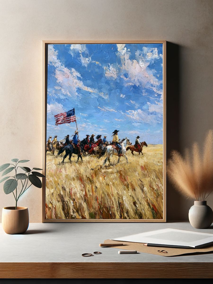 Cowboy Riders on the Plains Print. — room view 2