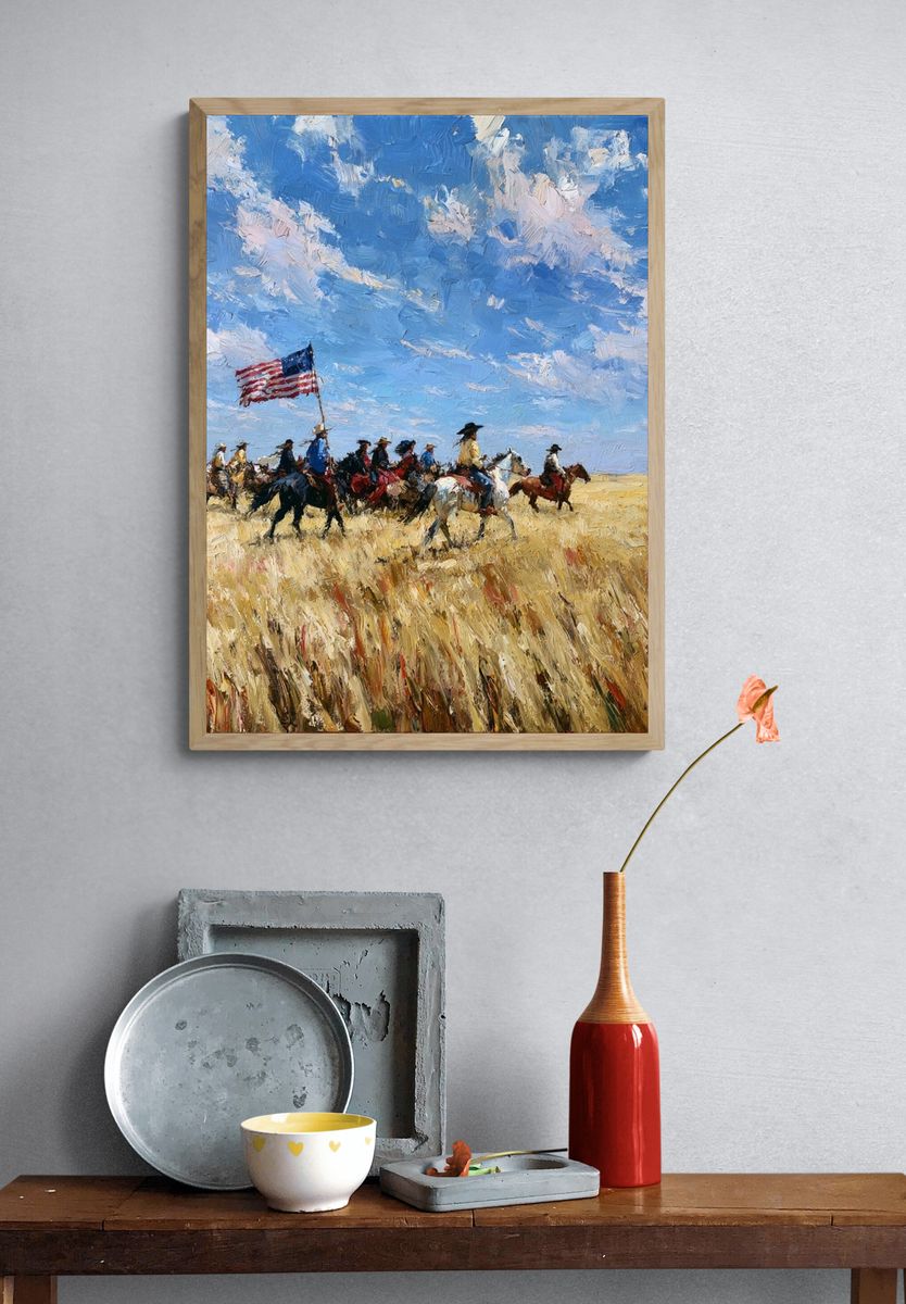 Cowboy Riders on the Plains Print. — room view 3