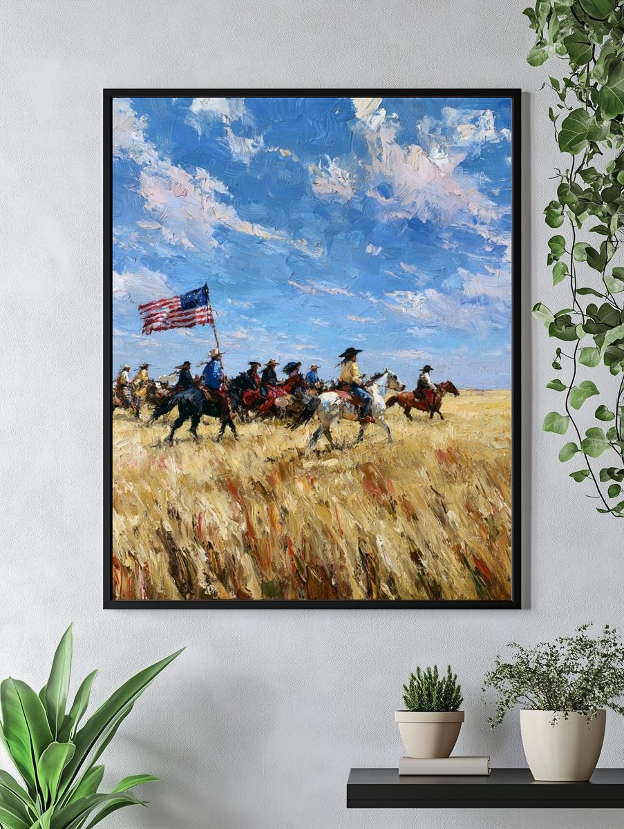 Cowboy Riders on the Plains Print. — room view 4