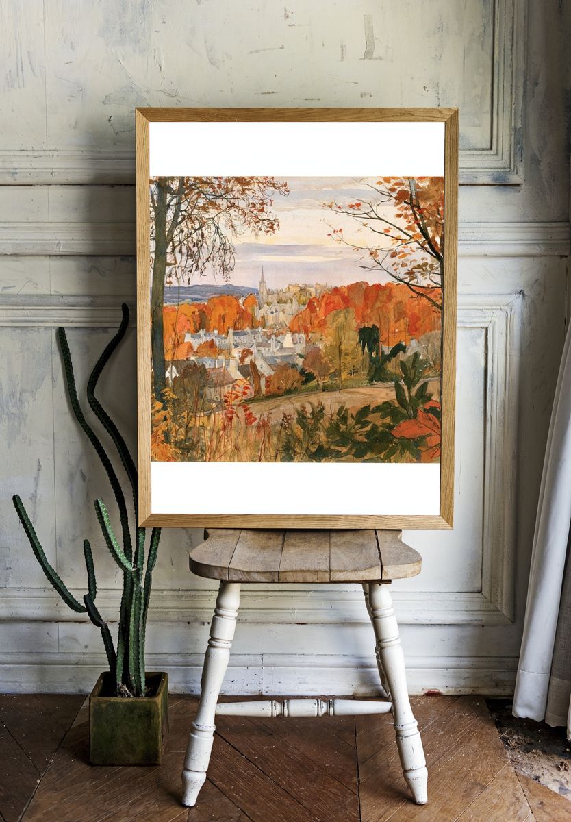 Autumn Cityscape Watercolor Poster. — room view 1