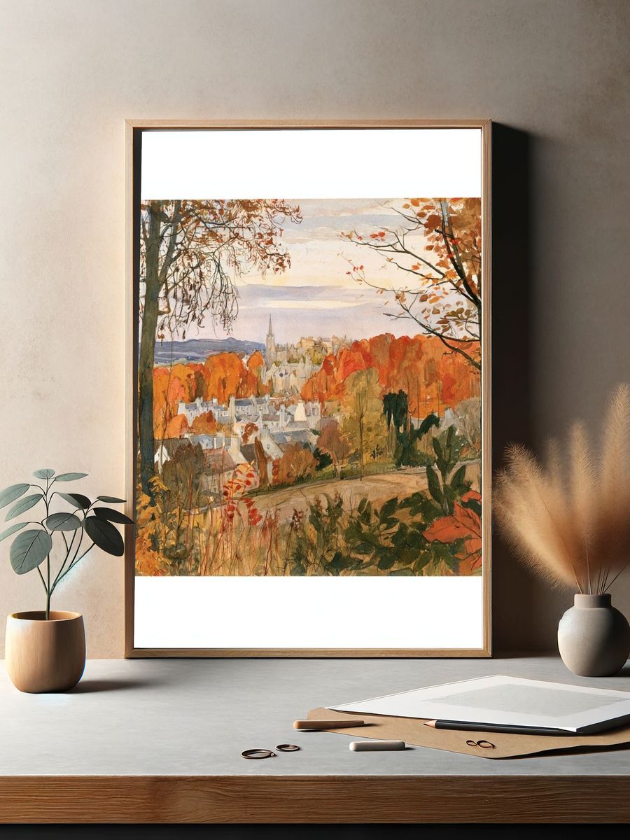 Autumn Cityscape Watercolor Poster. — room view 2