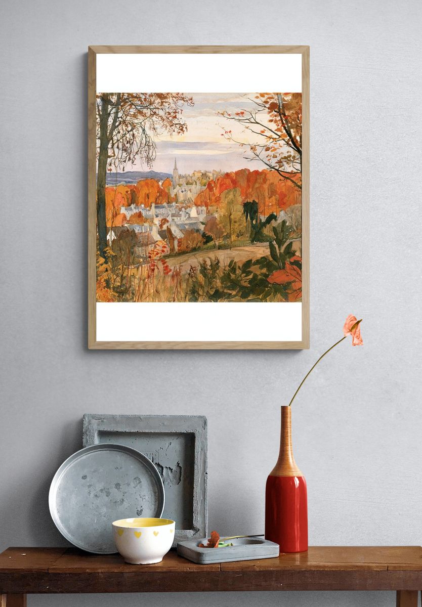 Autumn Cityscape Watercolor Poster. — room view 3