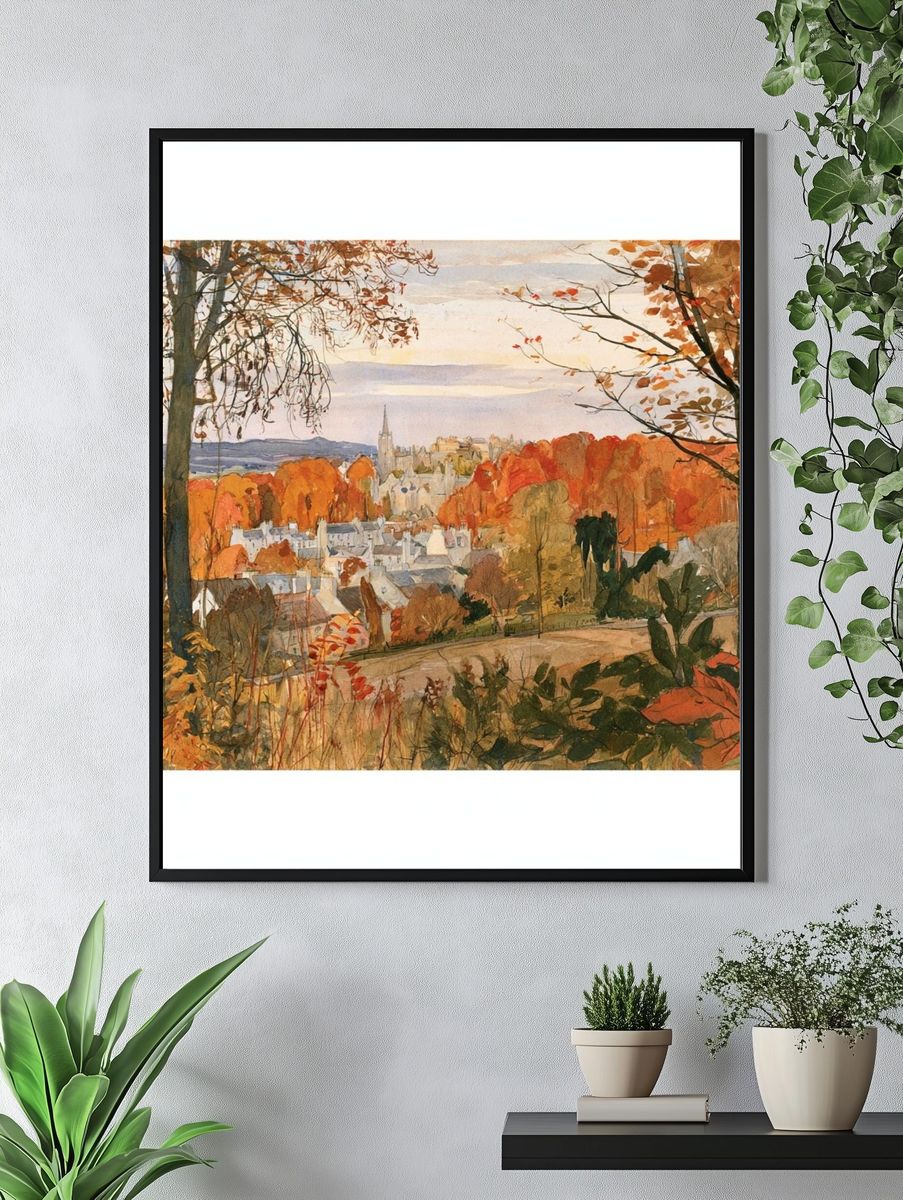 Autumn Cityscape Watercolor Poster. — room view 4