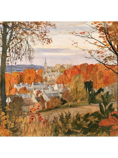 Autumn Cityscape Watercolor Poster. poster