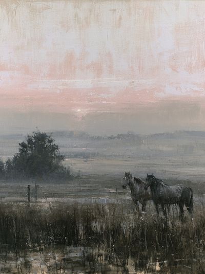 Misty Horses at Dawn Print. poster