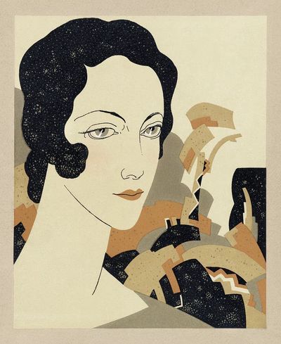 Woman's head (1931) fashion illustration.