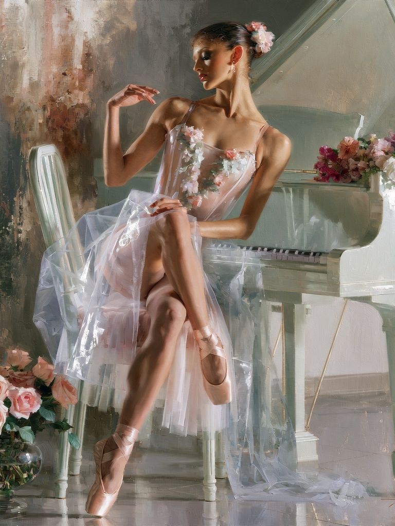 Ballerina at the Piano Fashion Print. poster detail