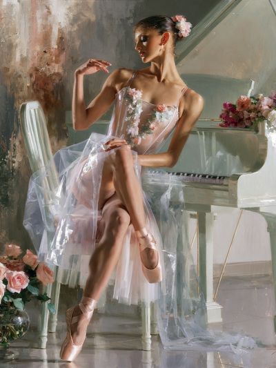 Ballerina at the Piano Fashion Print.