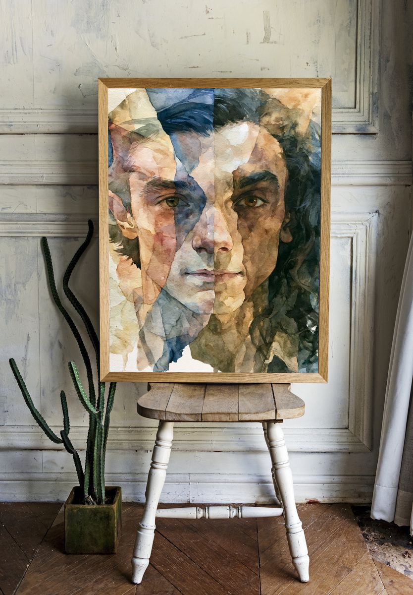 Watercolor Male Portrait Print. — room view 1