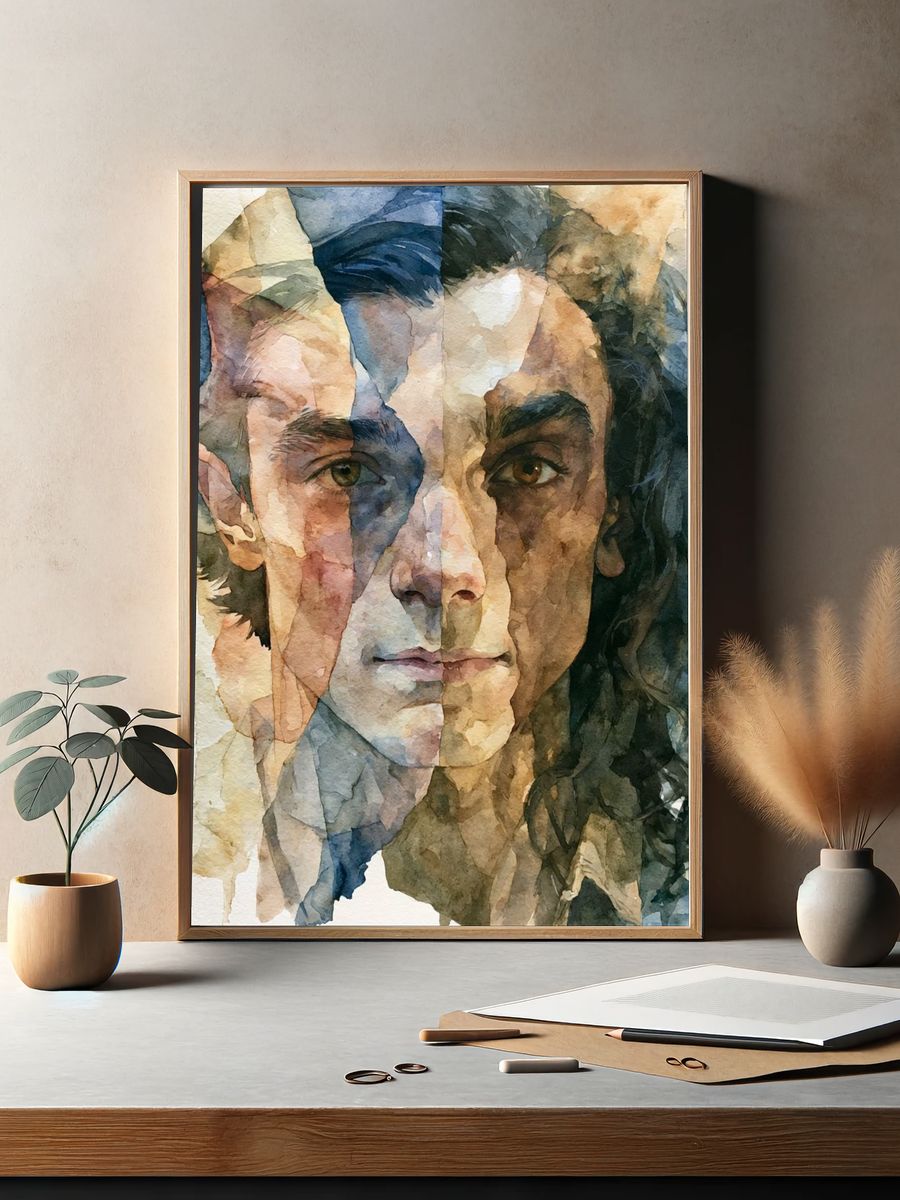 Watercolor Male Portrait Print. — room view 2