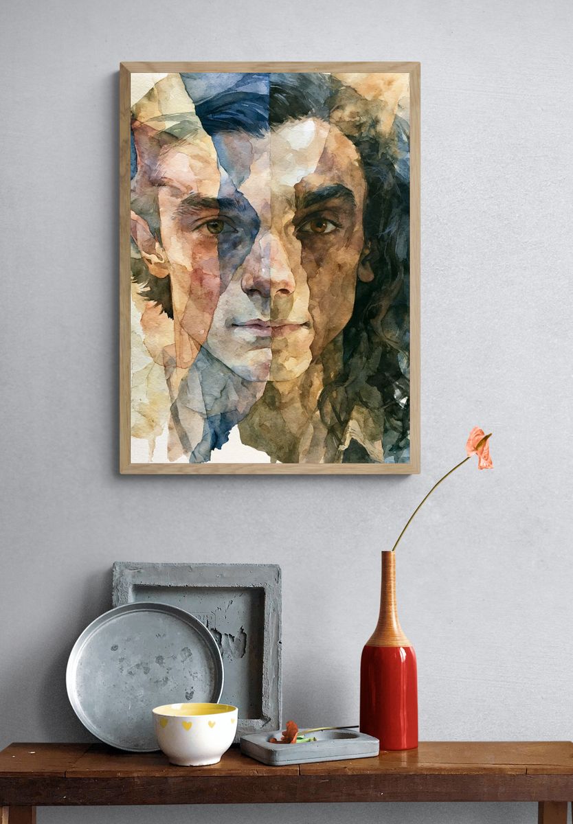 Watercolor Male Portrait Print. — room view 3