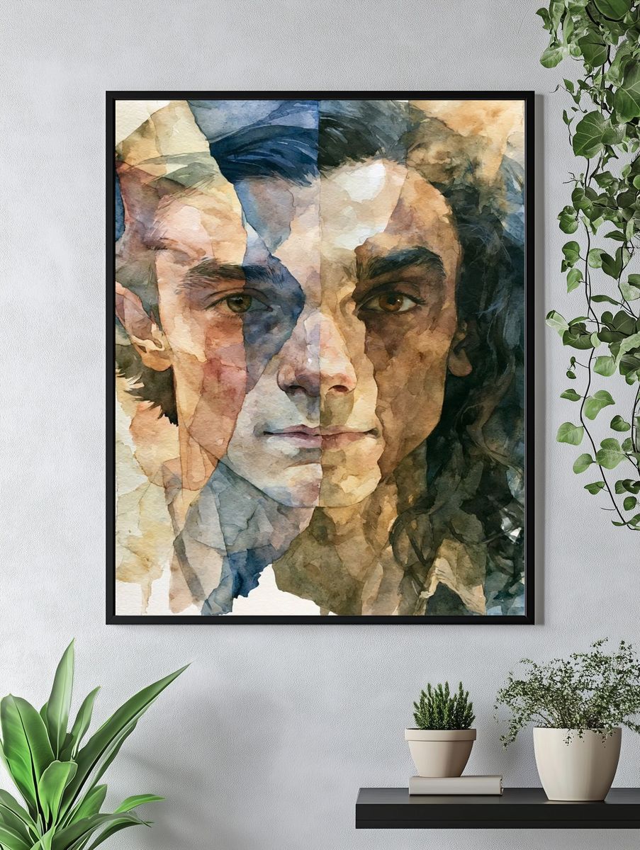 Watercolor Male Portrait Print. — room view 4