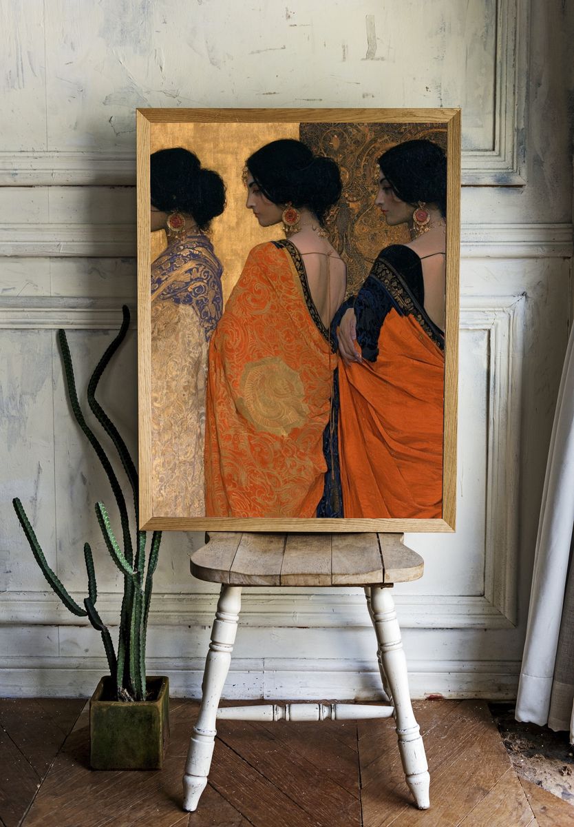 Three Women in Gold — Fine-Art Print. room preview
