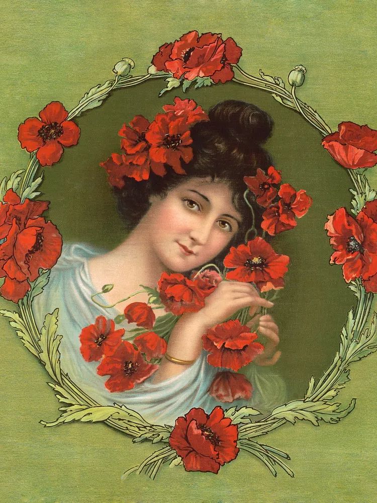 Poppy Portrait Art Nouveau Print. poster detail