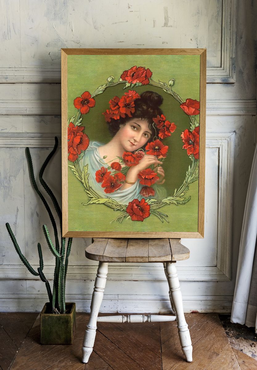 Poppy Portrait Art Nouveau Print. — room view 1