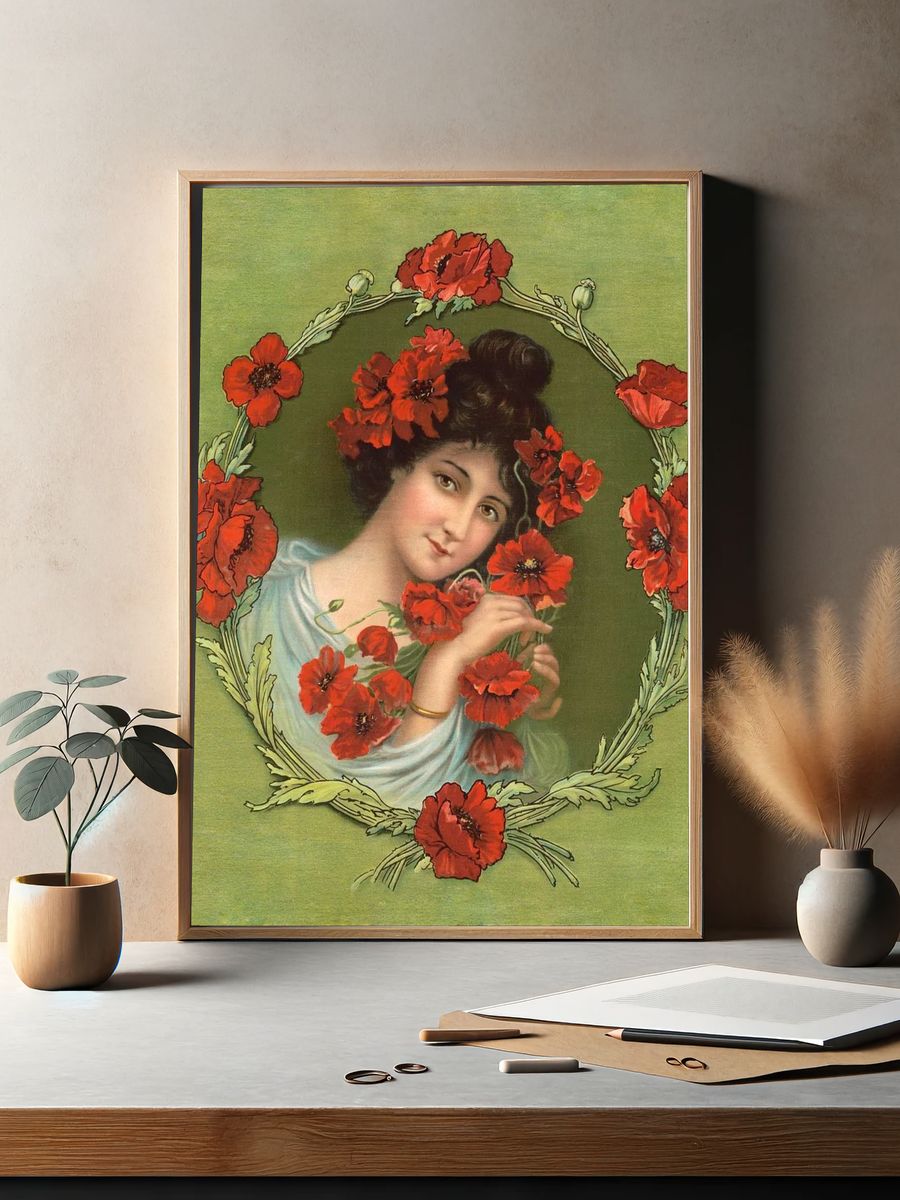 Poppy Portrait Art Nouveau Print. — room view 2
