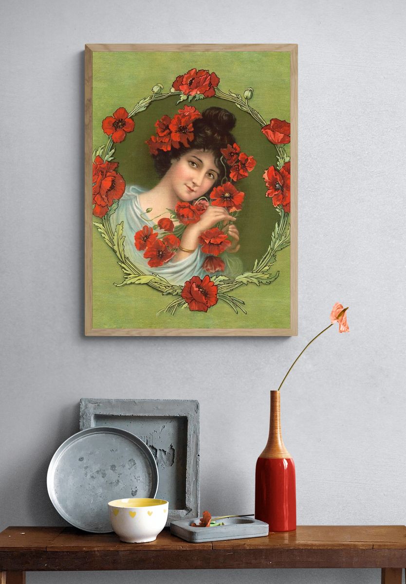 Poppy Portrait Art Nouveau Print. — room view 3