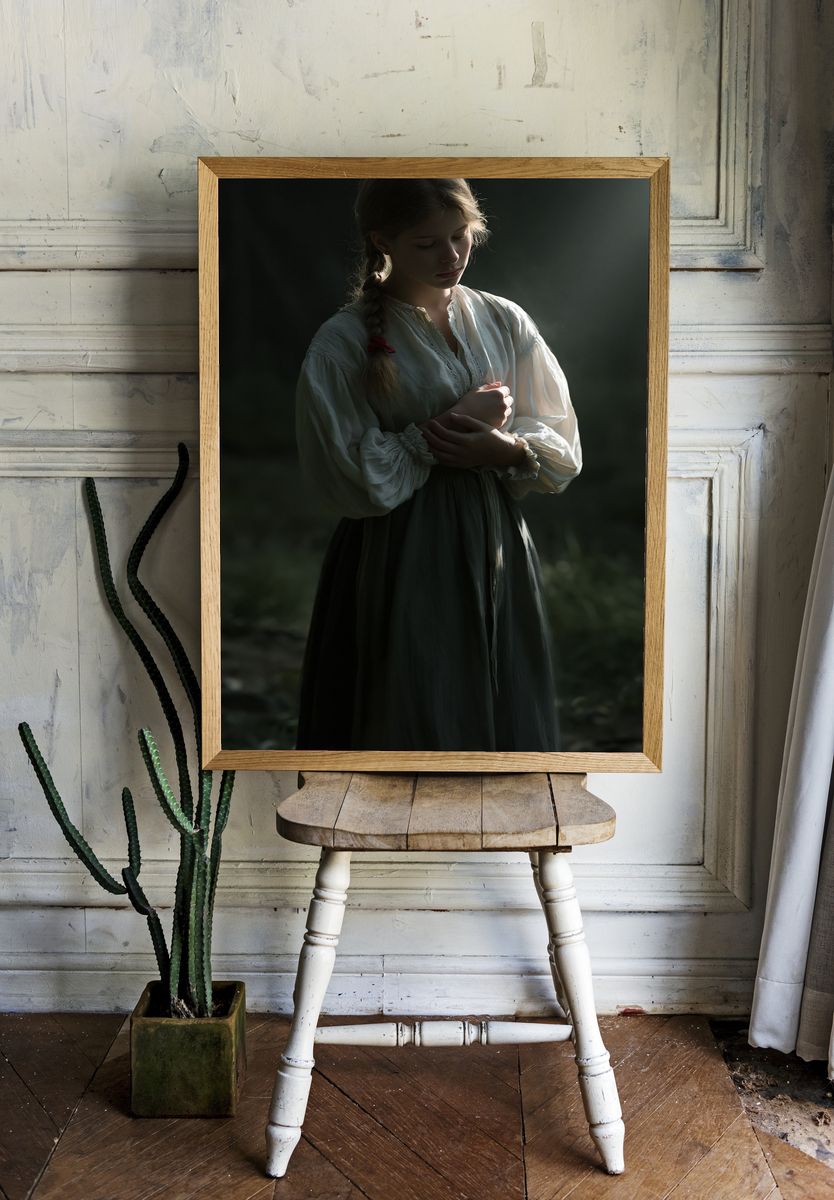 Contemplative Girl Portrait Print. room preview