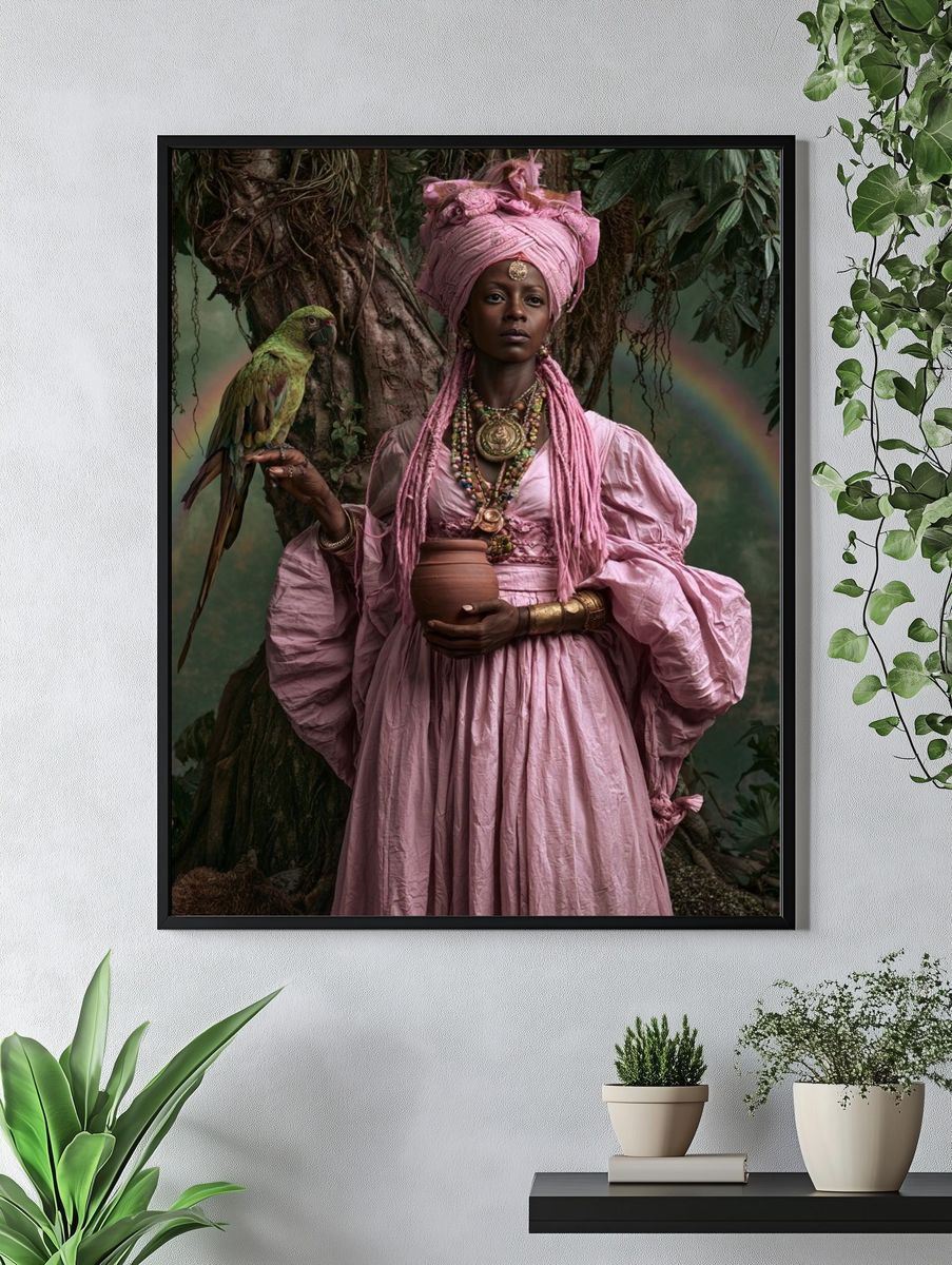 Mystic Woman with Parrot Portrait Print. — room view 4