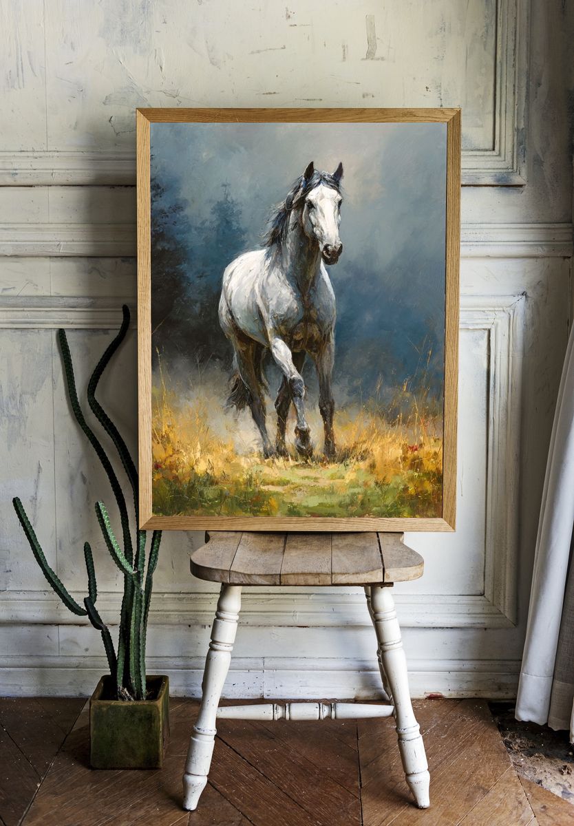White Horse in Meadow Fine-Art Poster. — room view 1