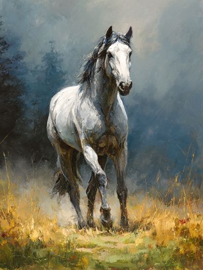 White Horse in Meadow Fine-Art Poster. poster