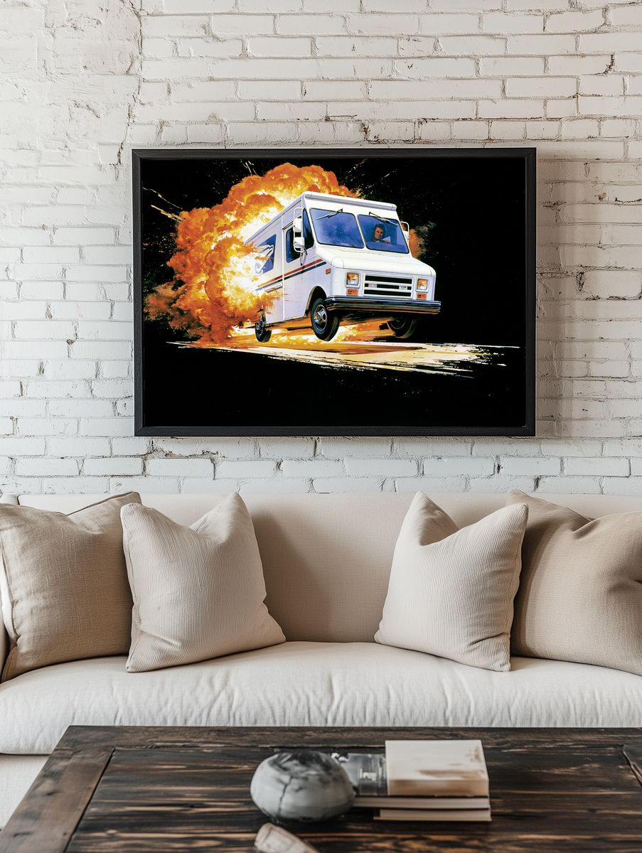 Exploding Delivery Truck Action Poster. room preview