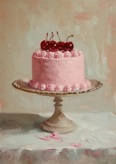 Pink Cherry Cake Fine-Art Poster.
