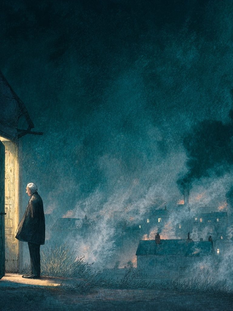 Man at the Door — Surreal Art Print. poster — fine-art art