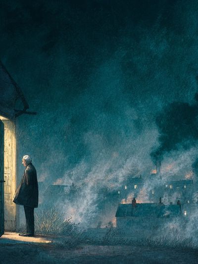 Man at the Door — Surreal Art Print. poster