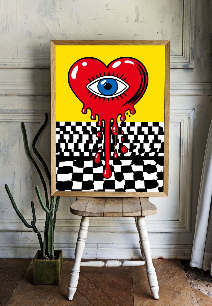 Dripping Heart Eye Pop-Art Poster. — room view 1