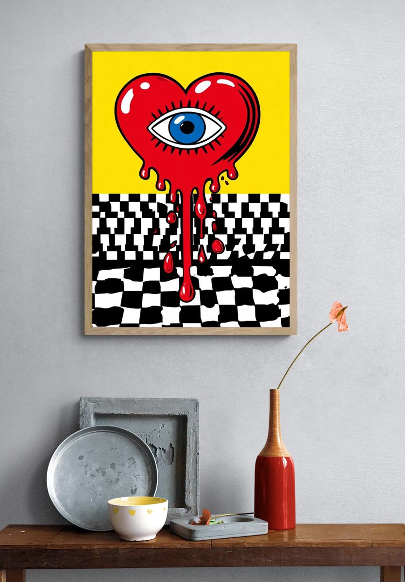 Dripping Heart Eye Pop-Art Poster. — room view 3