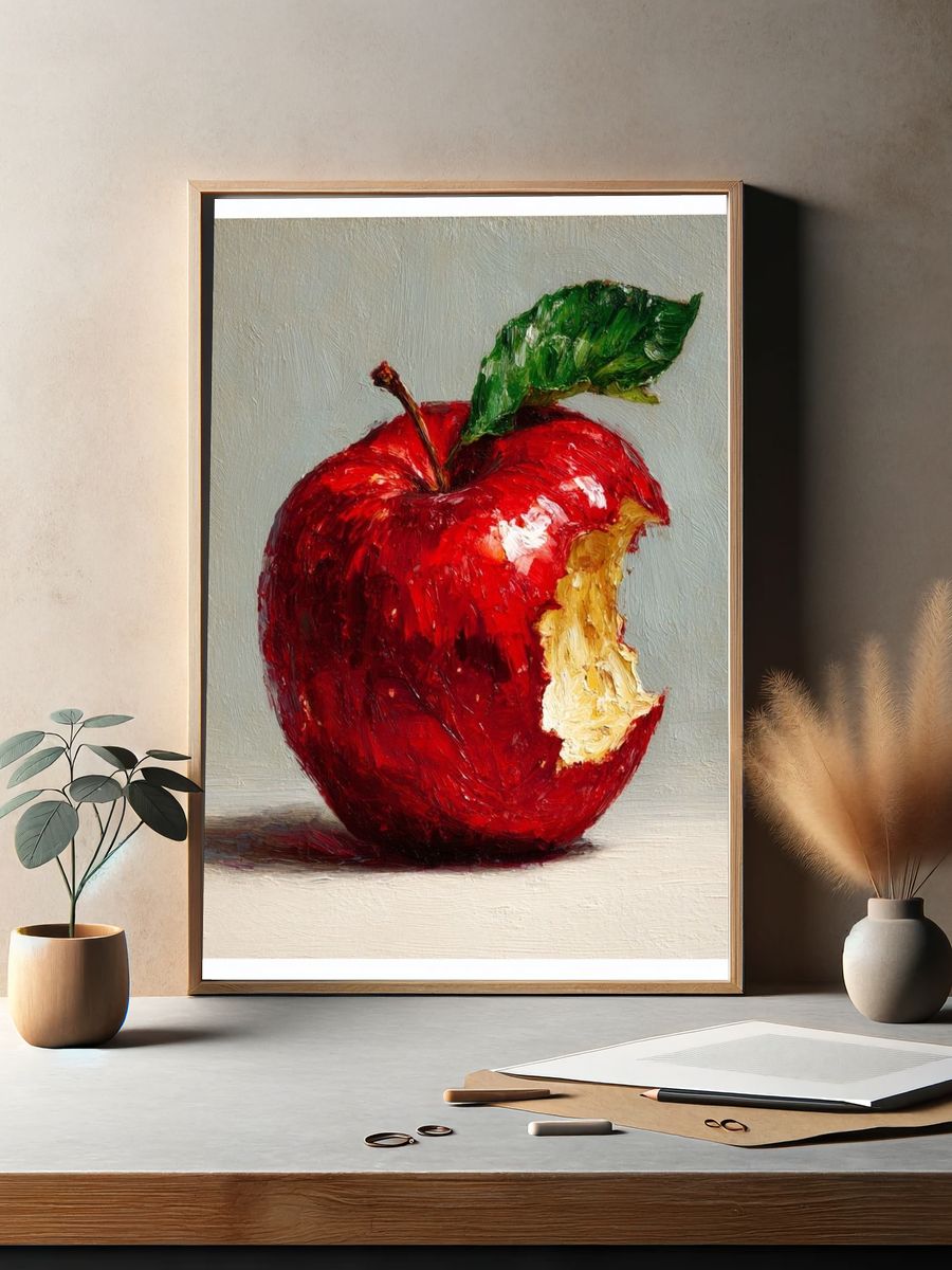 Bitten Red Apple Still Life Print. — room view 2