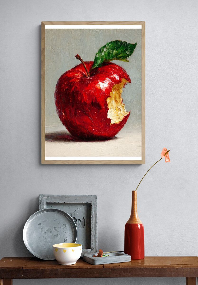 Bitten Red Apple Still Life Print. — room view 3