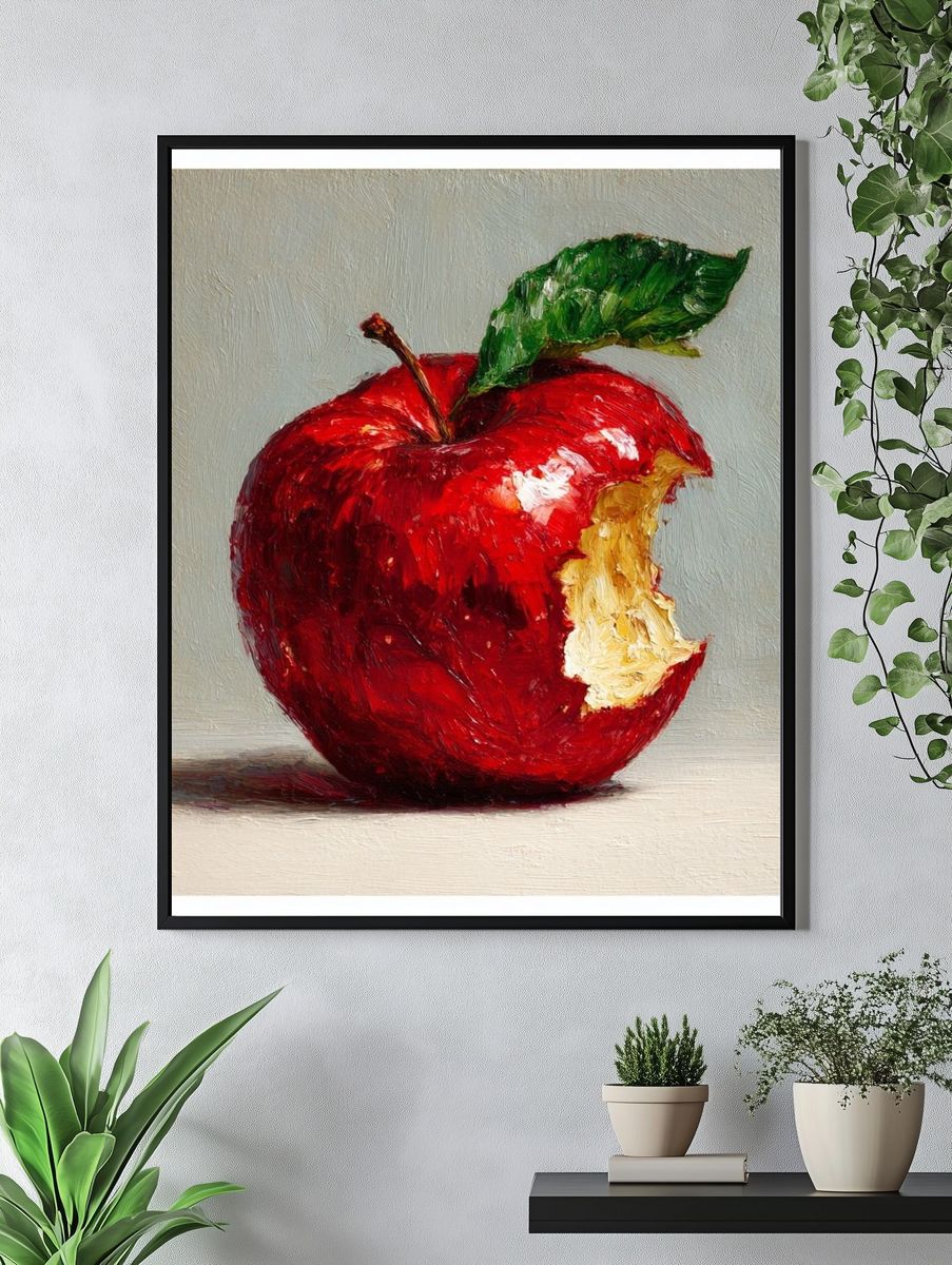 Bitten Red Apple Still Life Print. — room view 4