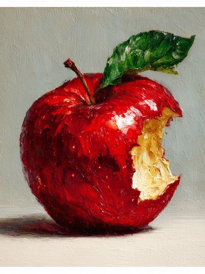 Bitten Red Apple Still Life Print. poster