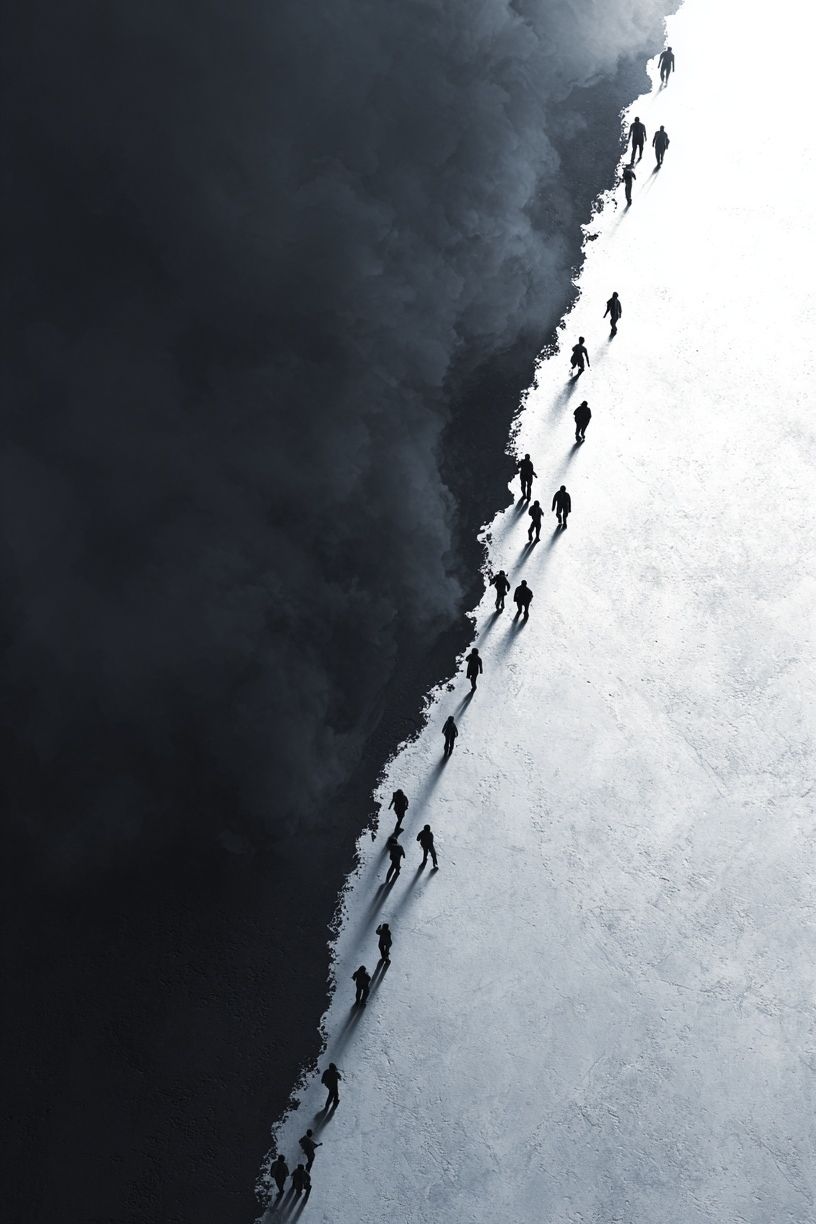 Silhouetted Figures in Contrast — Fine Art Print. poster — fine-art art