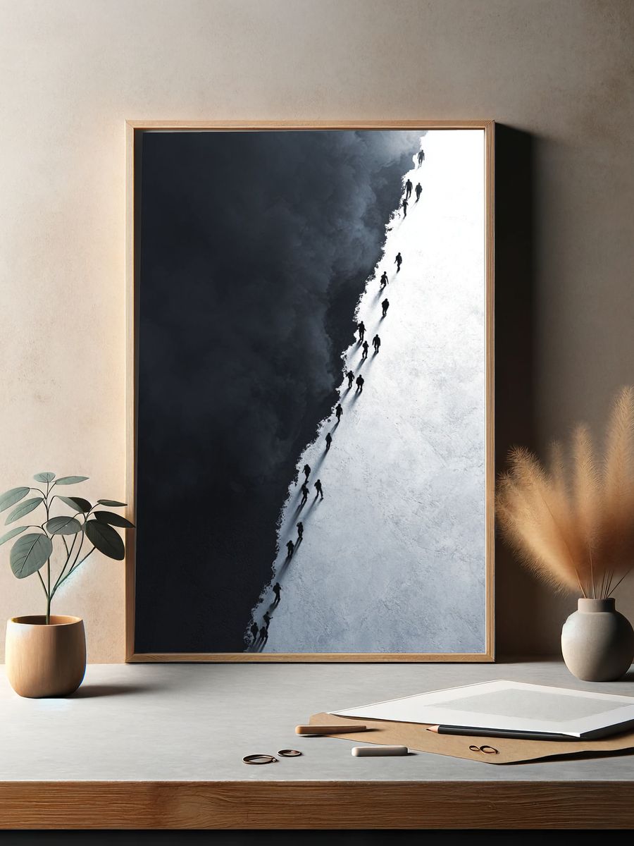 Silhouetted Figures in Contrast — Fine Art Print. — room view 2