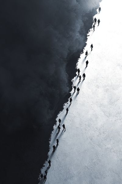 Silhouetted Figures in Contrast — Fine Art Print. poster