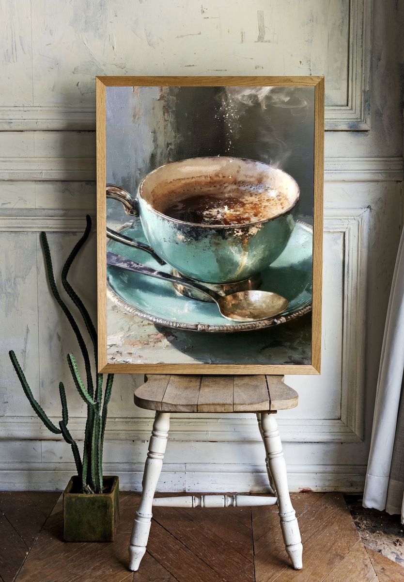 Turquoise Teacup Still Life Print. room preview