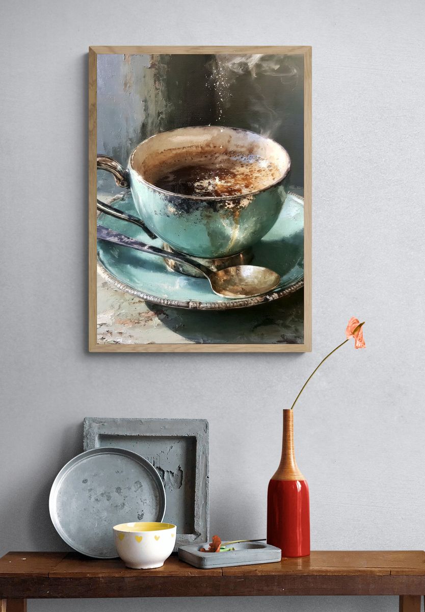 Turquoise Teacup Still Life Print. — room view 3