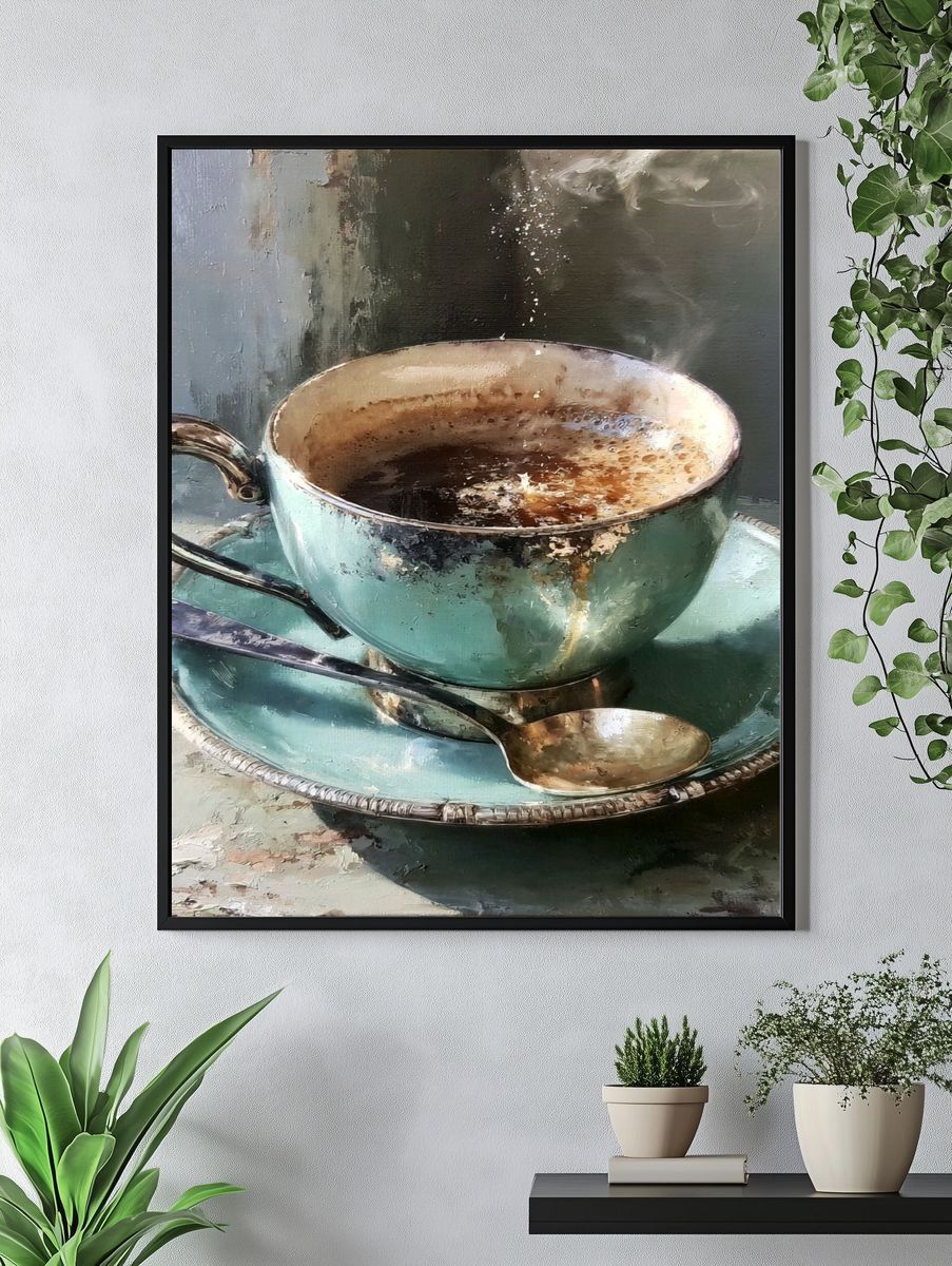 Turquoise Teacup Still Life Print. — room view 4