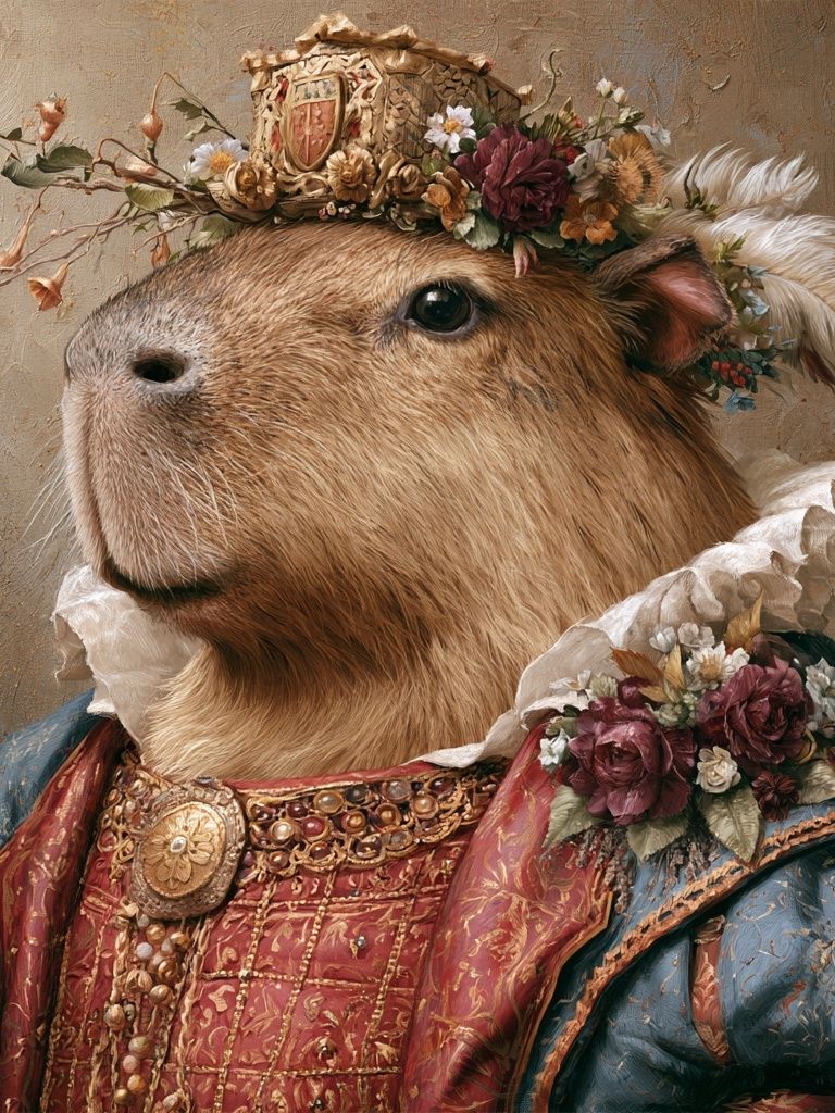 Regal Capybara Portrait Print. poster — fine-art art
