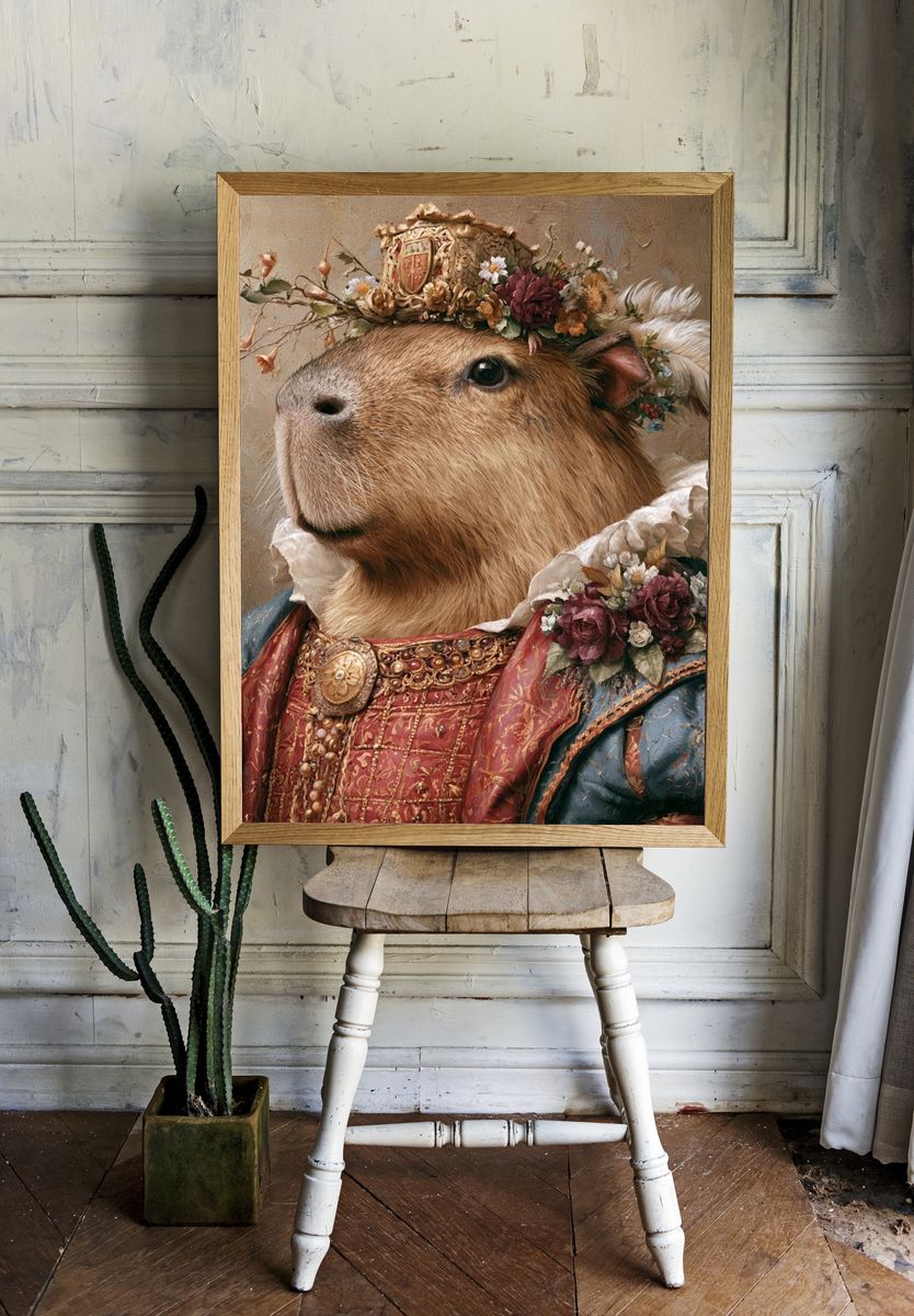 Regal Capybara Portrait Print. — room view 1