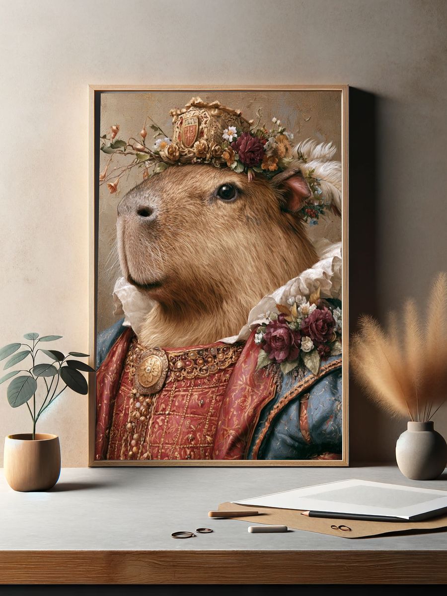 Regal Capybara Portrait Print. — room view 2