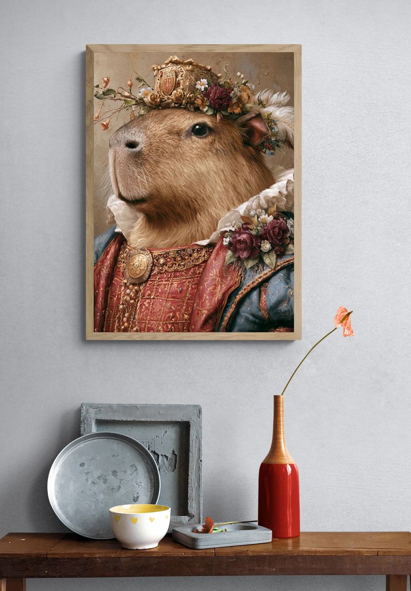 Regal Capybara Portrait Print. — room view 3